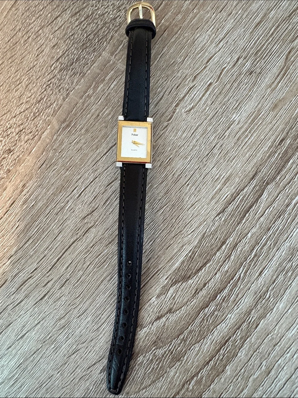 Pulsar Watch: Two-Tone Dial Silver and Gold  Leather Band Vintage 90’s